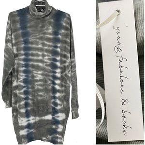 YOUNG FABULOUS & BROKE NWT TIE DYE SWEATSHIRT TURTLENECK ASYMMETRICAL DRESS GRAY